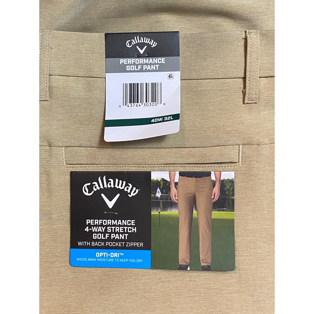 Callaway Mens Performance‎ Golf Pants Khaki 40x32 4Way Stretch Opti Dri